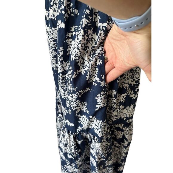 Abercrombie & Fitch Back Poplin Maxi Dress size S Navy White Floral - Picture 10 of 11